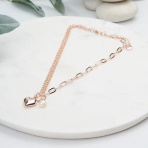 Rose Gold Heart & Pearl Necklace - Short