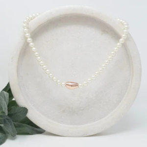 Pearl Beads With Rose Gold Bead Necklace - Short