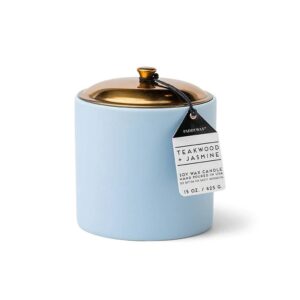 Hygge 15oz. Icey Blue Ceramic With Lid Jasmine & Teakwood