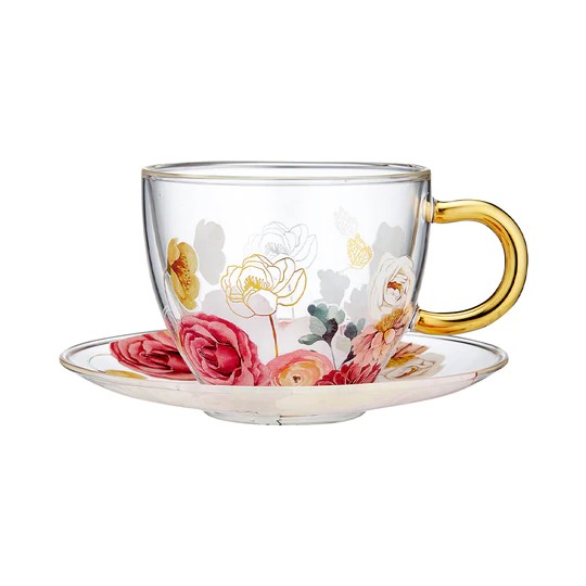 Springtime Soiree D/walled Glass Cup & Saucer