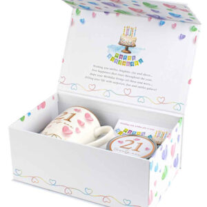 21st Gift Set Ceramic Mug And Candle Paper Hearts