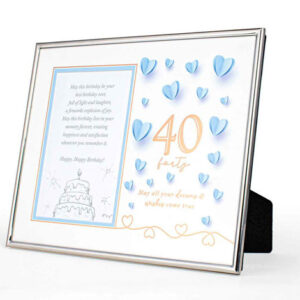 40th Paper Hearts Silver Edged Photoframe 20 X 26cm 6' X4'