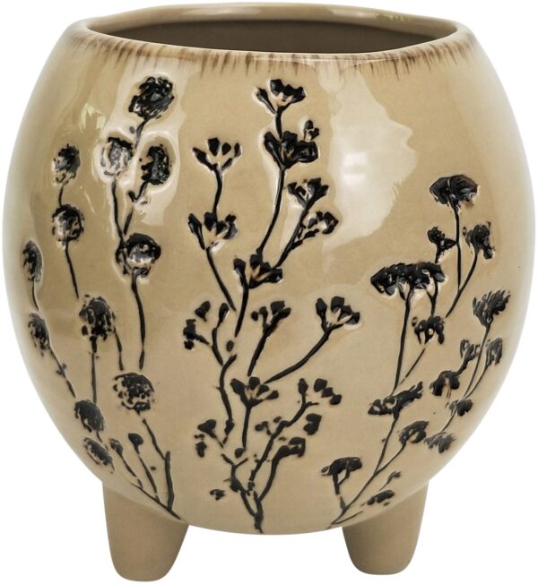 Aubrey Round Floral Planter With Legs - Beige - Image 2