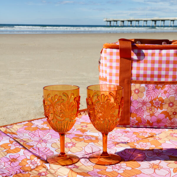 Picnic Retro Floral Set Of 2 Outdoor Wine Glasses