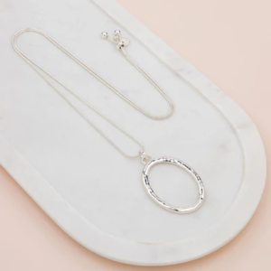 Silver Open Heart Adjustable Long Necklace