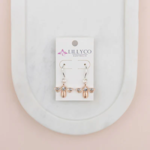 Rose Gold Bee & Silver Hook Earrings