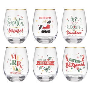 Dasher Santa Wine Stemless Glass