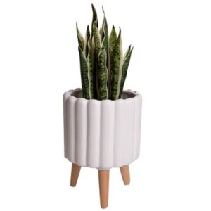 Modern Ribbed White 35cm Planter Pot