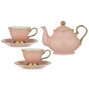 Ripple Blush Teapot & 2 Tea Cup Set