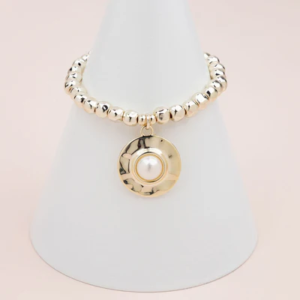Elegance Light Gold Pendant With Pearl Bracelet