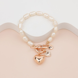 Rose Gold Heart On Freshwater Pearl Bracelet