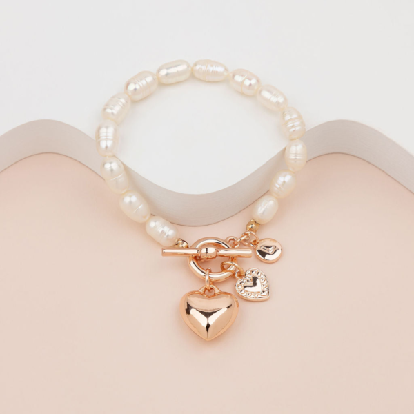 Rose Gold Heart On Freshwater Pearl Bracelet