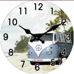Country Retro Glass Wall Clock Blue Kombi 30cm