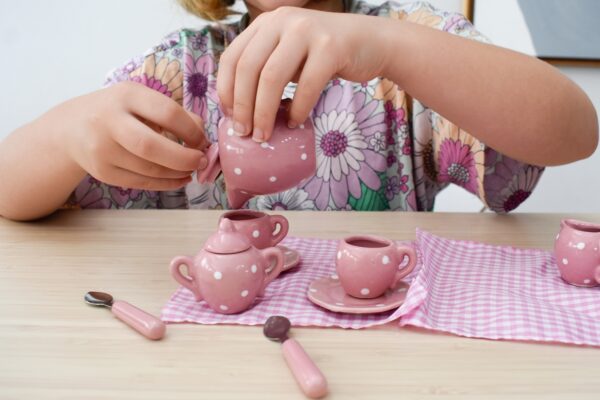 Pink Polka Dot Porcelain Tea Set 13 Pcs