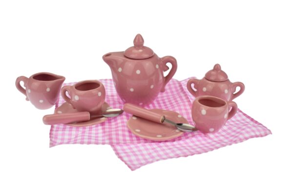 Pink Polka Dot Porcelain Tea Set 13 Pcs