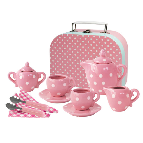 Pink Polka Dot Porcelain Tea Set 13 Pcs