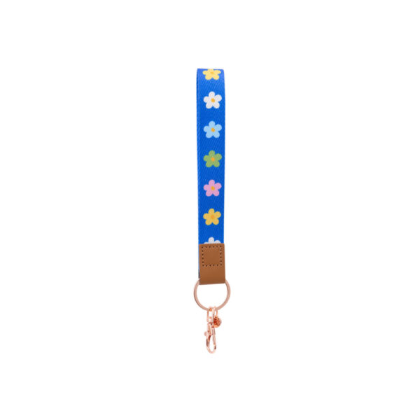 Teacher Blue Floral Fabric Wrislet Keychain
