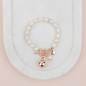 Rose Gold Ball On Freshwater Pearl Bracelet