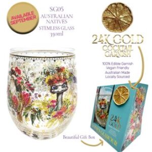 Australian Natives Stemless Glass & 24k Gold Lime Garnish