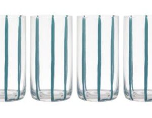 Stripe Teal 4pk Wine Glass