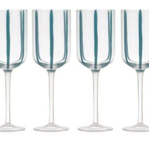Stripe Teal 4pk Wine Glass