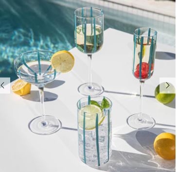 Stripe Teal 4pk Wine Glass