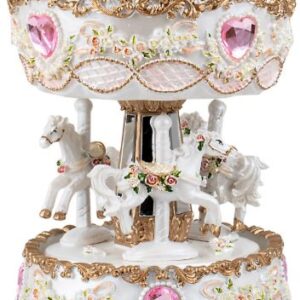 Carousel Pink Jewel Canopy Musical Horses