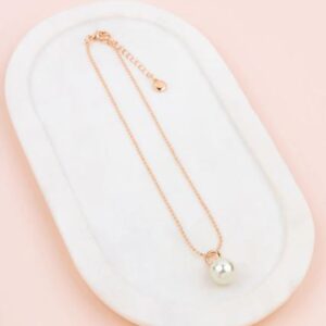 Short Rose Gold Single Drop Pearl Necklace