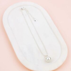 Short Silver Single Drop Pearl Necklace