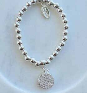 Silver Beads With Cubic Zirconia Disc Bracelet