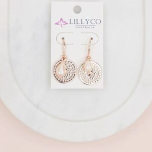 Rose Gold Pattern Circle & Pearl Earring