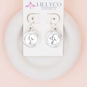 Coin Pendant Drop Silver Earrings