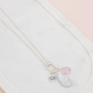 Silver Pink & Ho White Charm Adjustable Necklace