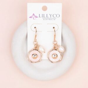 Rose Gold Heart Pearl Charm Earring