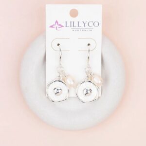 Silver Heart Pearl Charm Earring