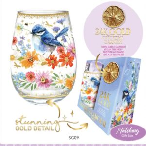 Stemless Glass - Floral Wren