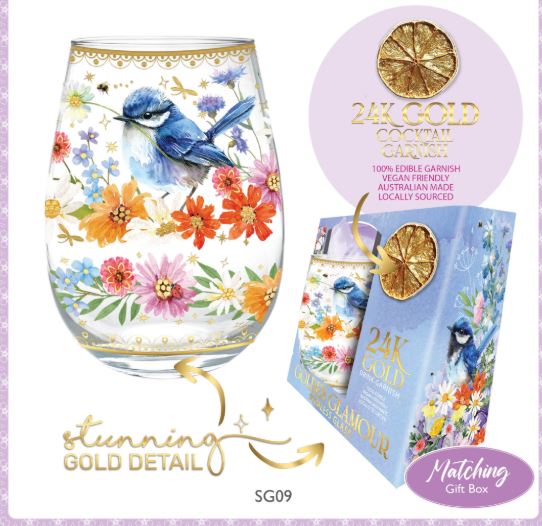 Stemless Glass - Floral Wren